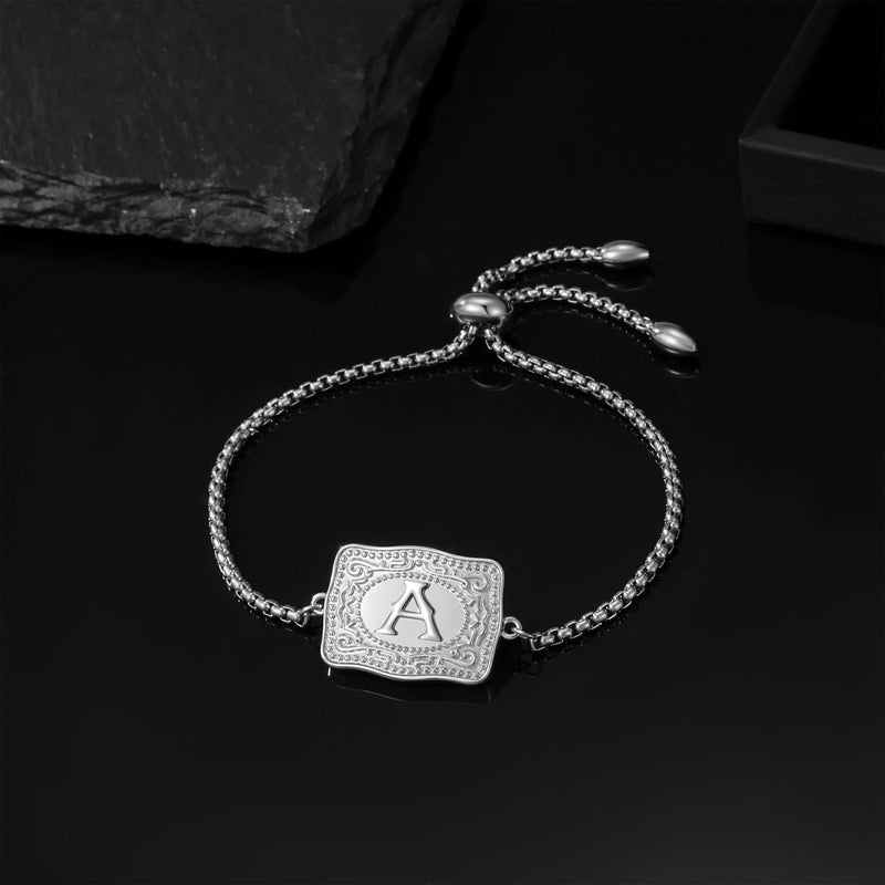 ROJHOL Store Gold Silver Initial Bracelet for Women, 18K Gold Plated Mini Belt Buckle Initial Bracelet, Letter A-Z Charm Bracelet Unique Western Jewelry Gifts for Women Men - Image 2
